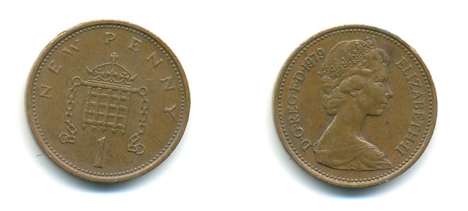 Великобритания 1 пенни 1979 Елизавета II (1952-2022) КМ 915, Spink B1 бронза 80-1033