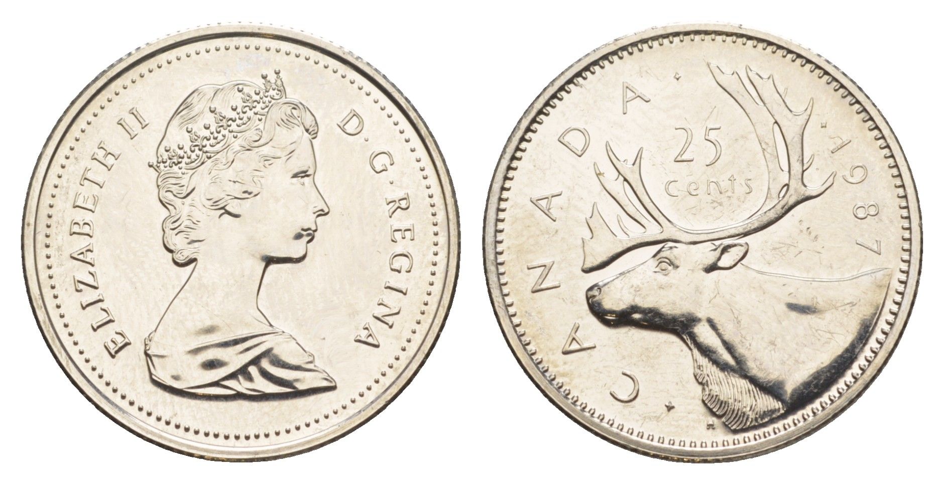 Канада 25 центов 1987 Елизавета II (1952-2022), олень KM 74 никель PROOF-LIKE (BU) 4638-534