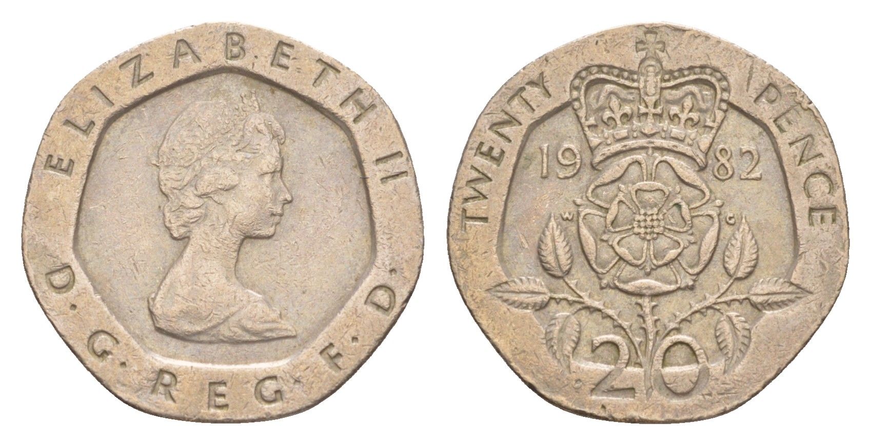 Великобритания 20 пенсов 1982 Елизавета II (1952-2022) KM 931, Spink 4230 (G1) медно-никель 4639-831