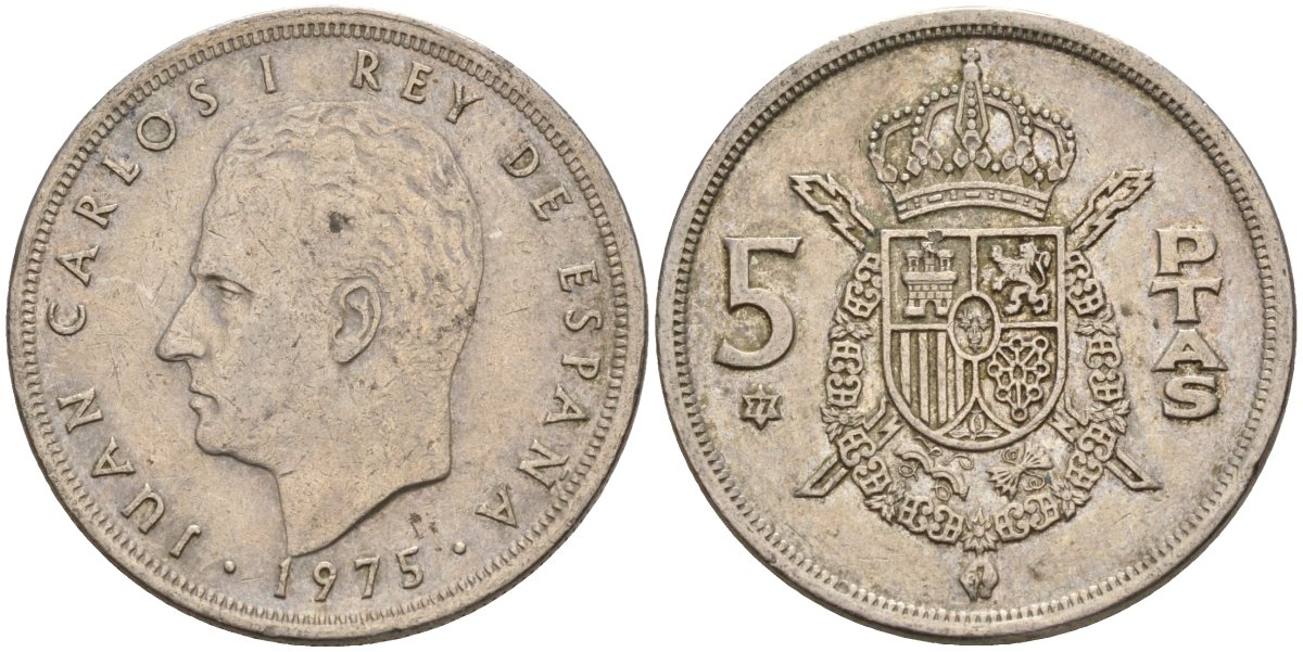 Испания 5 песет 1975 (77) Хуан Карлос I (1975 - 2014) KM 807 медно-никель 4155-626