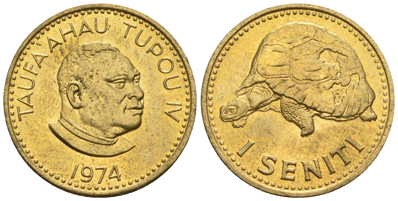Тонга 1 сенити 1974 король Тауфа’ахау Тупоу IV (1967-2006), черепаха KM 27 a латунь  UNC  220-1046