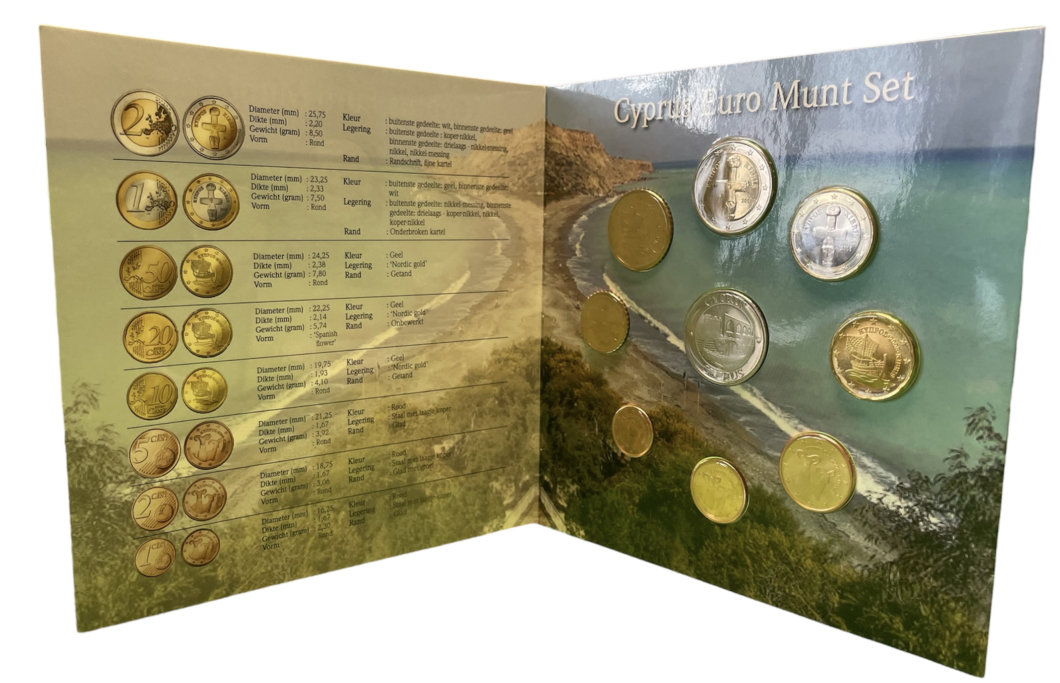 Кипр набор из 8 евромонет + жетон 2008 в красочном буклете  биметалл  UNC  1-6-1-09