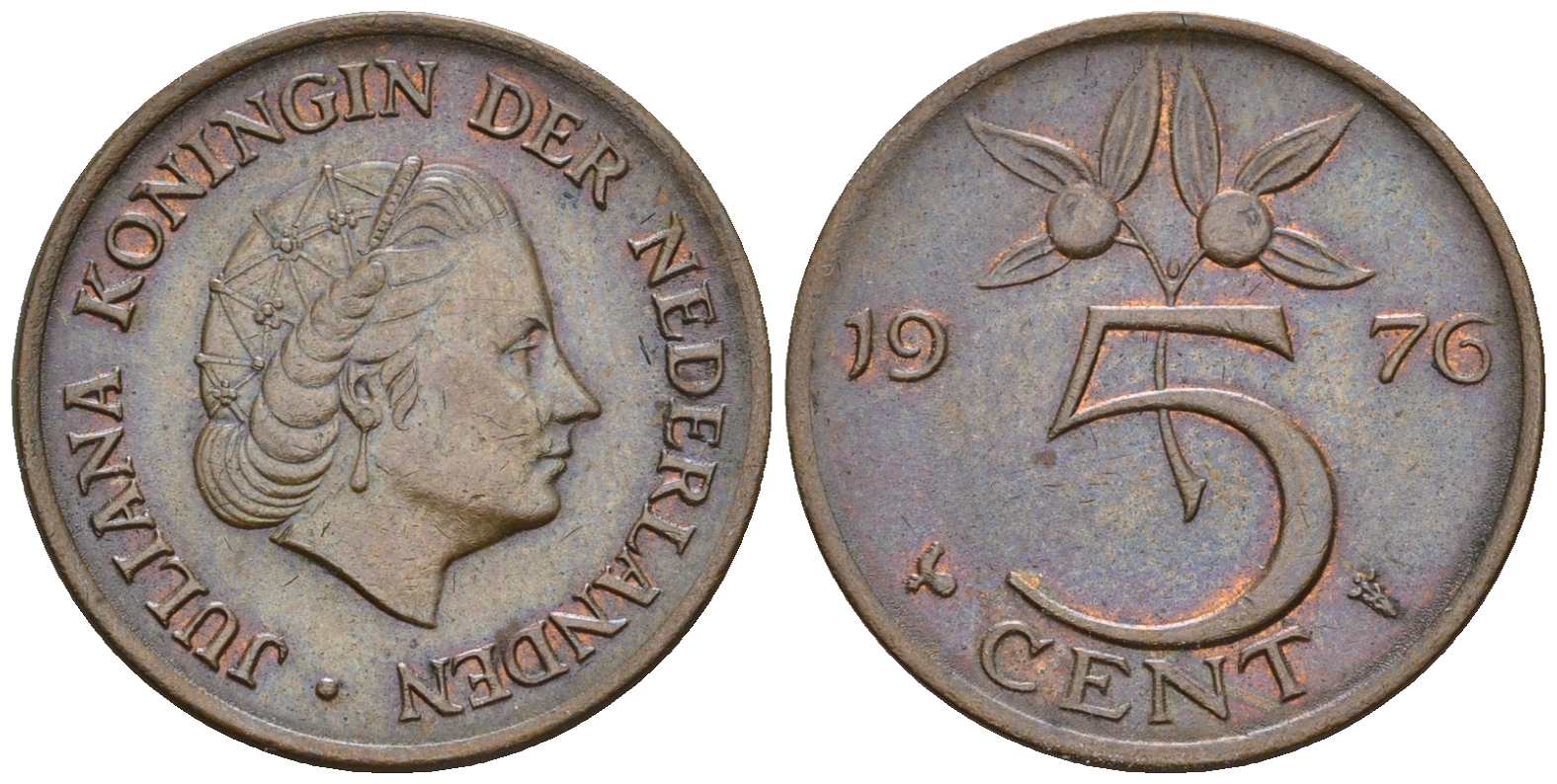 Нидерланды 5 центов 1976 Юлиана (1949-1980) KM 181 бронза UNC 4606-1012