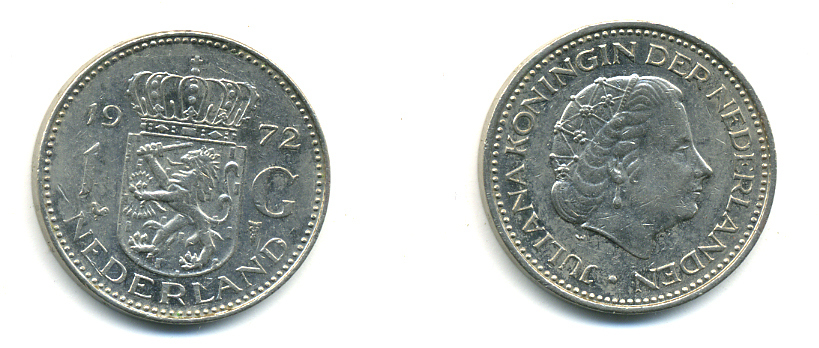 Нидерланды 1 гульден 1972 Юлиана (1948-1980) KM 184a никель 83-812