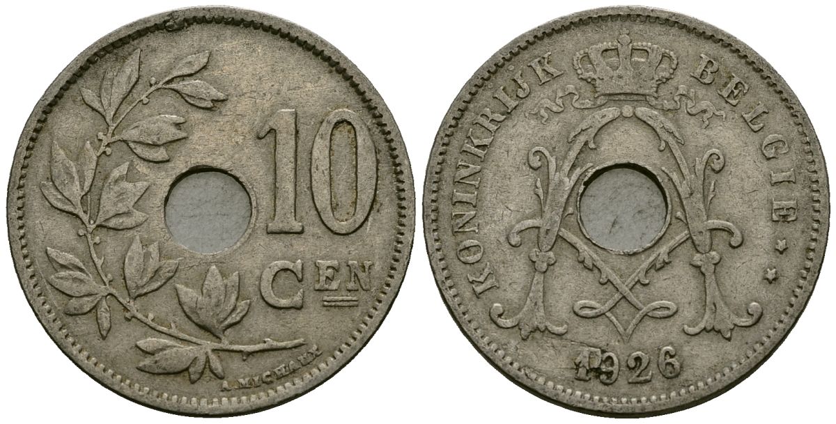 Бельгия 10 сантимов 1926 Belgie KM 86 медно-никель 3336-1042