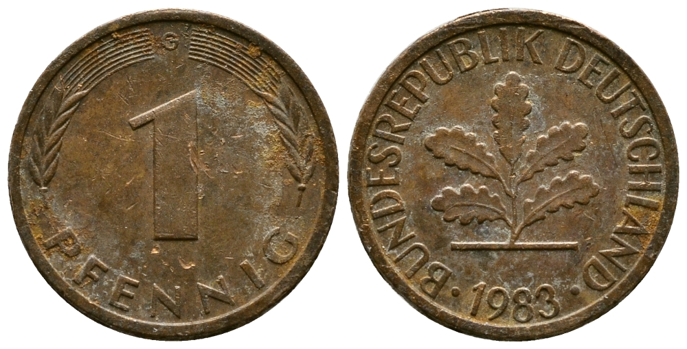 ФРГ 1 ПФЕННИГ 1983 G KM 105, J.380 сталь плакированная медью 179-1017