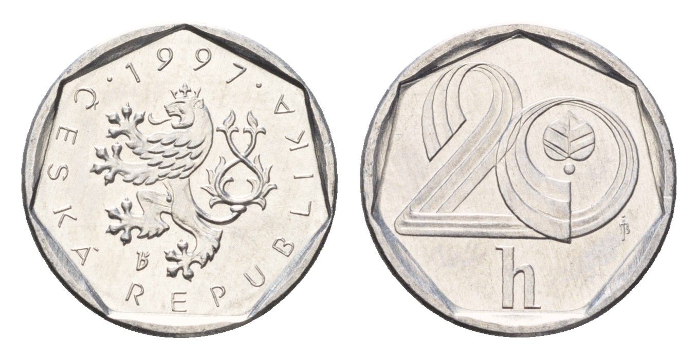 Чехия 20 геллеров 1997 KM 2.1 алюминий UNC 3955-1225