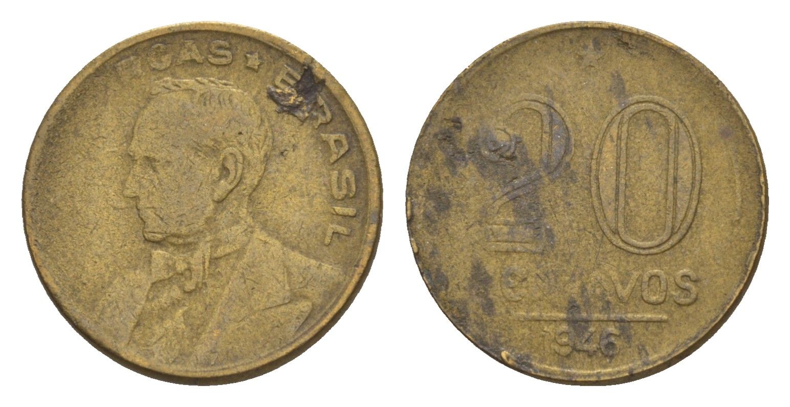 Бразилия 20 сентаво 1946 Жетулиу Варгас KM 556a алюминиевая бронза 4655-1111
