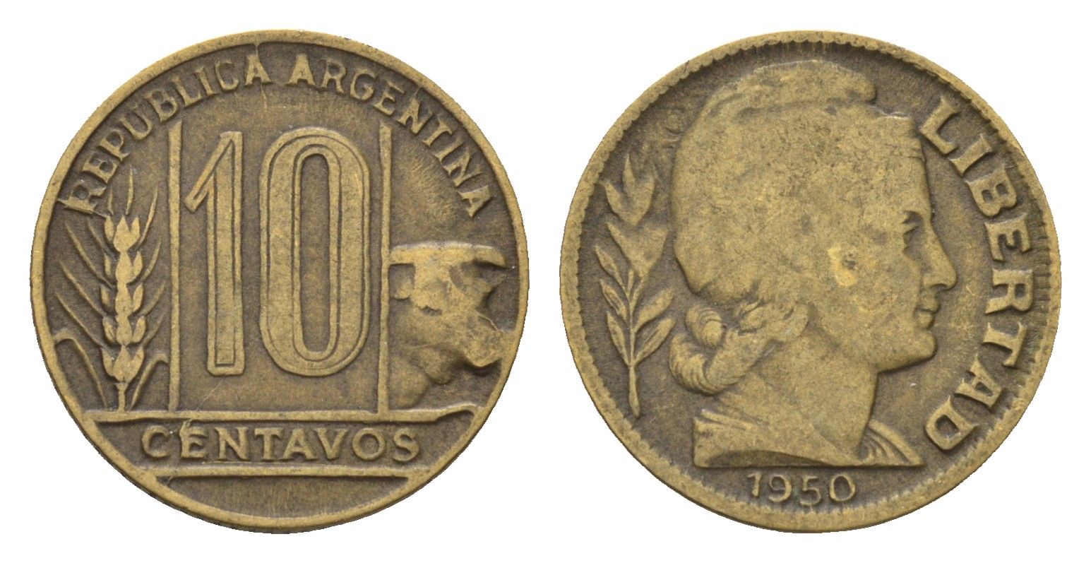 Аргентина 10 сентаво 1950 KM 41 алюминиевая бронза 4679-431