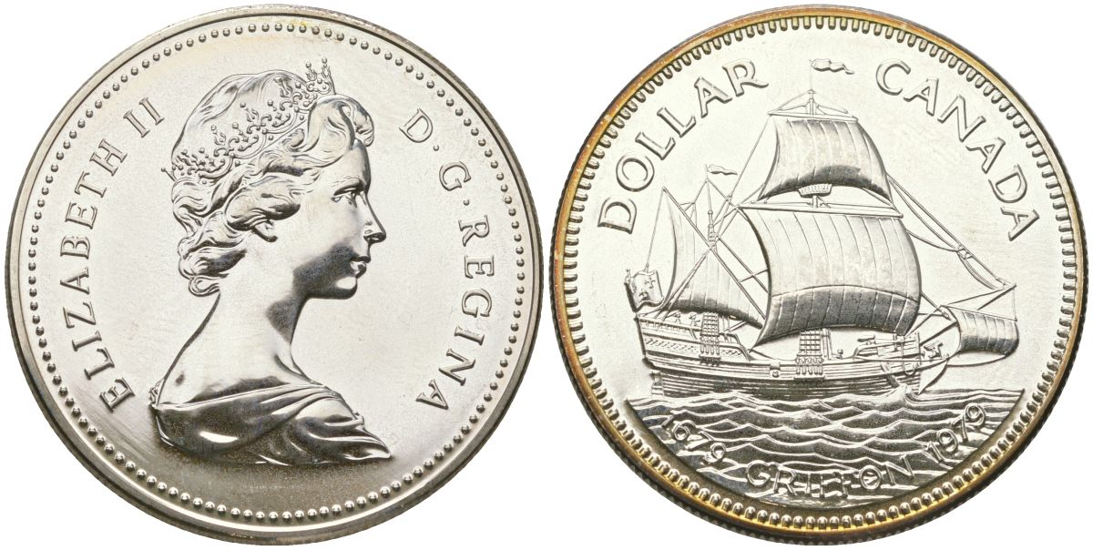 Канада 1 доллар 1979 300 лет кораблю "Грифон" KM 124 серебро BU 00-1067-1-62