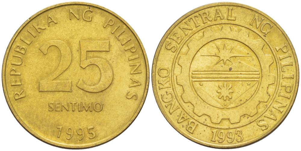 ФИЛИППИНЫ 25 СЕНТИМО 1995 KM 271 латунь 4544-536
