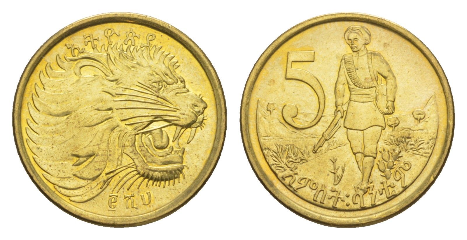 Эфиопия 5 сантимов 2012 KM 44.3 сталь плакированная латунью UNC 4189-1032