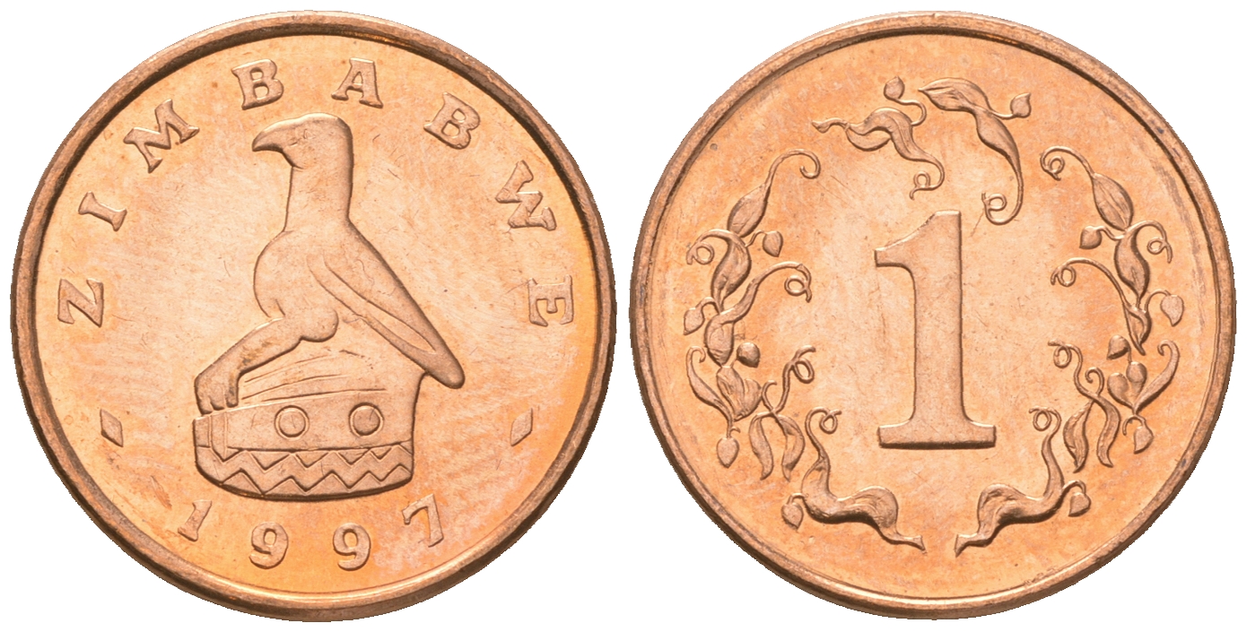 Зимбабве 1 цент 1997 птица-идол KM 1 a сталь плакированная бронзой  UNC  4602-826