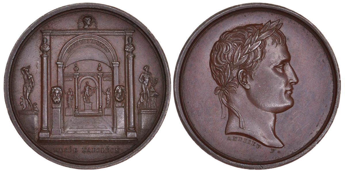 Франция медаль начало XIX века музей Наполеона, зал Аполлона, Император Наполеон, вес 20,2 гр., 34 мм бронза 00-00