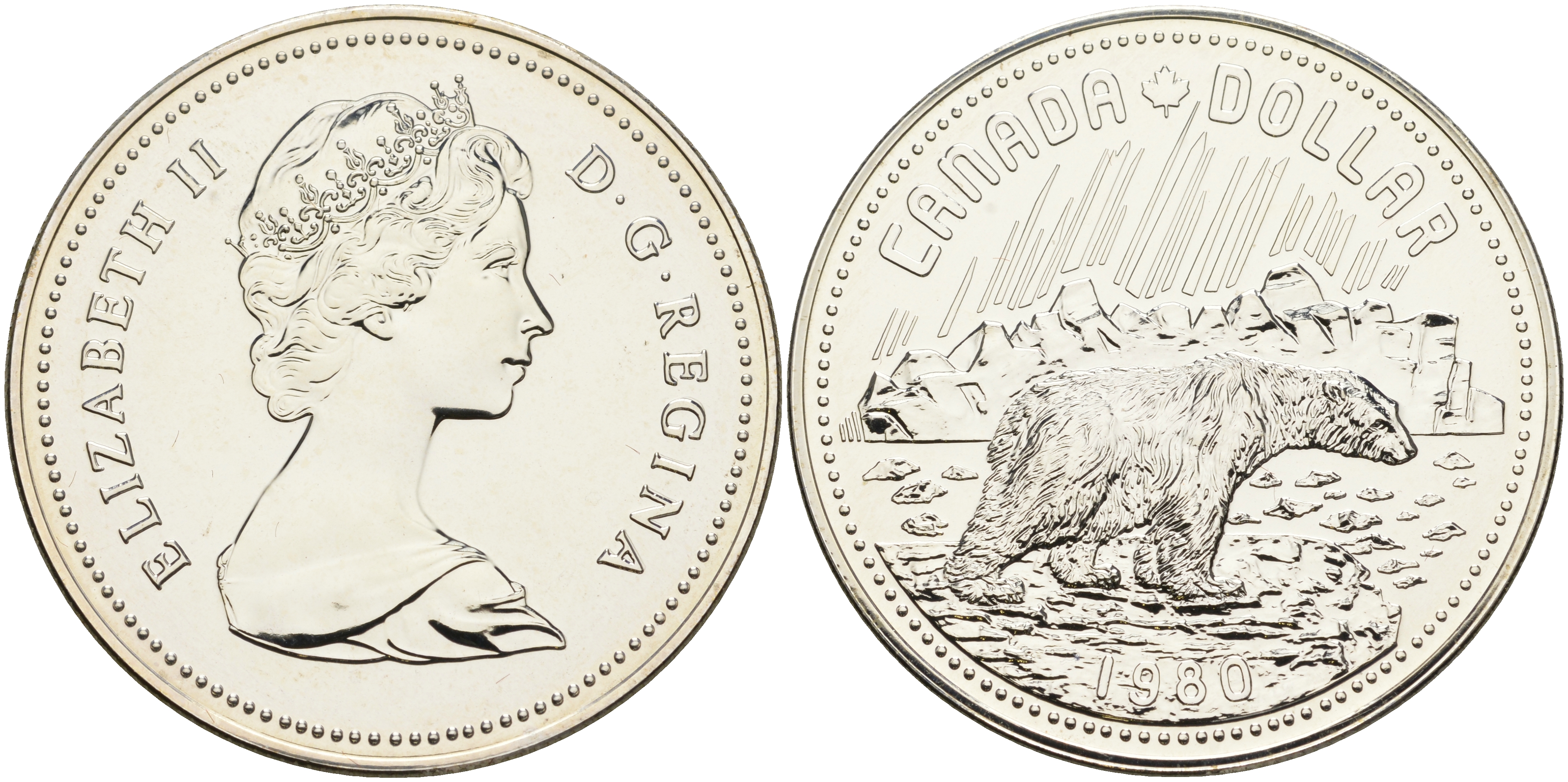Канада 1 доллар 1980 Арктические территории, полярный медведь KM 128 серебро UNC 1076-2-42