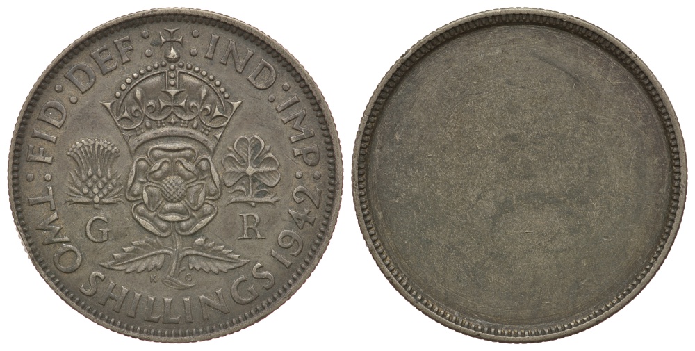 Великобритания 2 шиллинга (флорин) 1942 пробная / проба, односторонний чекан, Георг VI (1936-1952) серебро 00-812-01