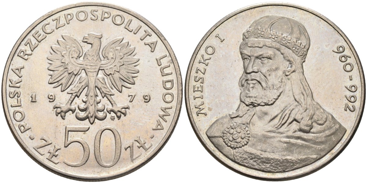 Польша 50 злотых 1979 MW, серия польские правители, герцог Мешко I (960-992) KM 100, Parchimowicz 79 медно-никель 84-1334