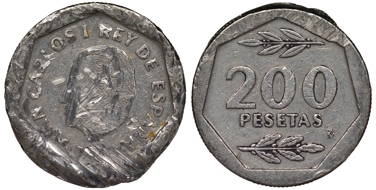 Испания 200 песет 198х Хуан Карлос I (1975-2001) KM 829 медно-никель 4128-1231