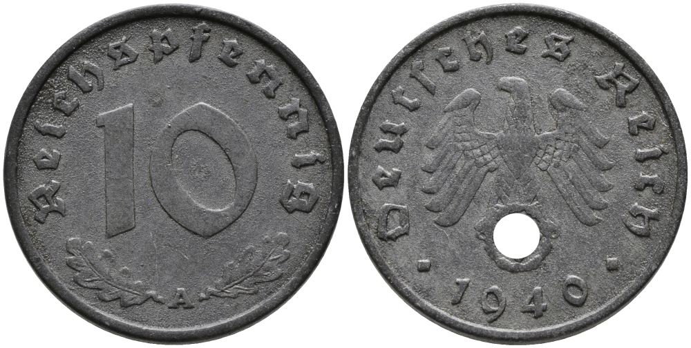 Германия 10 рейхспфеннигов 1940 A KM 101, J. 371 цинк 95-733