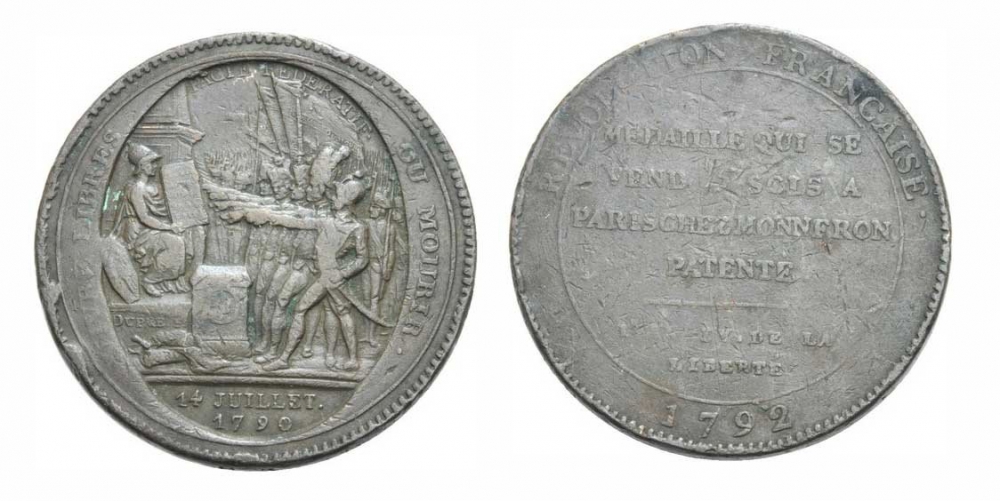 Франция медаль 1792 споры за конституцию, 38 мм, 25,7 гр медь 1079-5-31