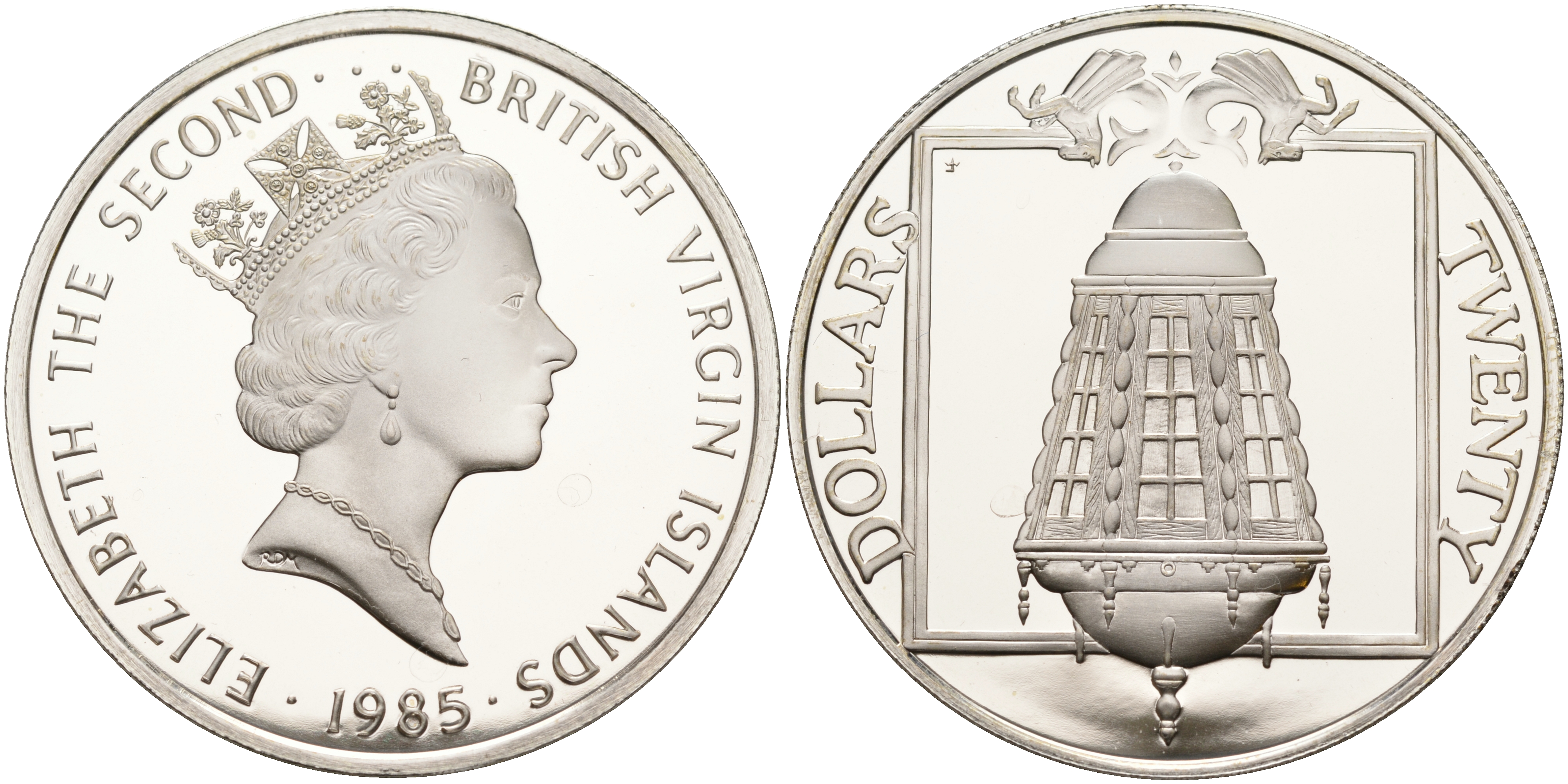 Британские Виргинские острова 20 долларов 1985 корабельный фонарь KM 67 серебро  PROOF  1095-2-42