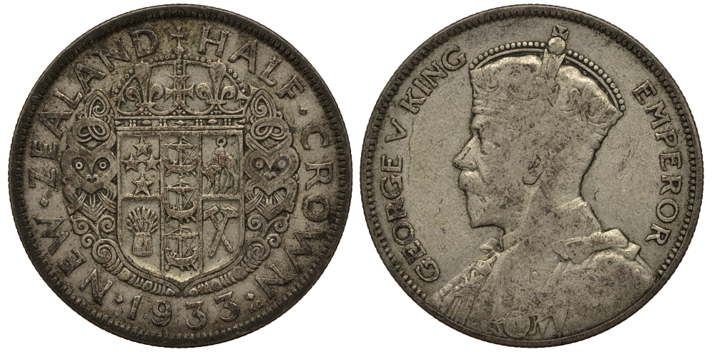 Новая Зеландия 1/2 кроны 1933 Георг V (1910-1936) KM 5 серебро 272-711