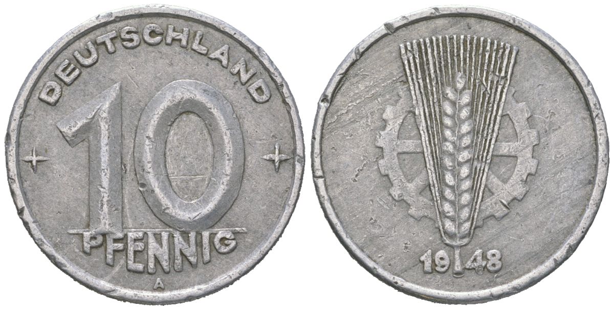ГДР 10 пфеннигов 1948 A KM 3 алюминий 201-715