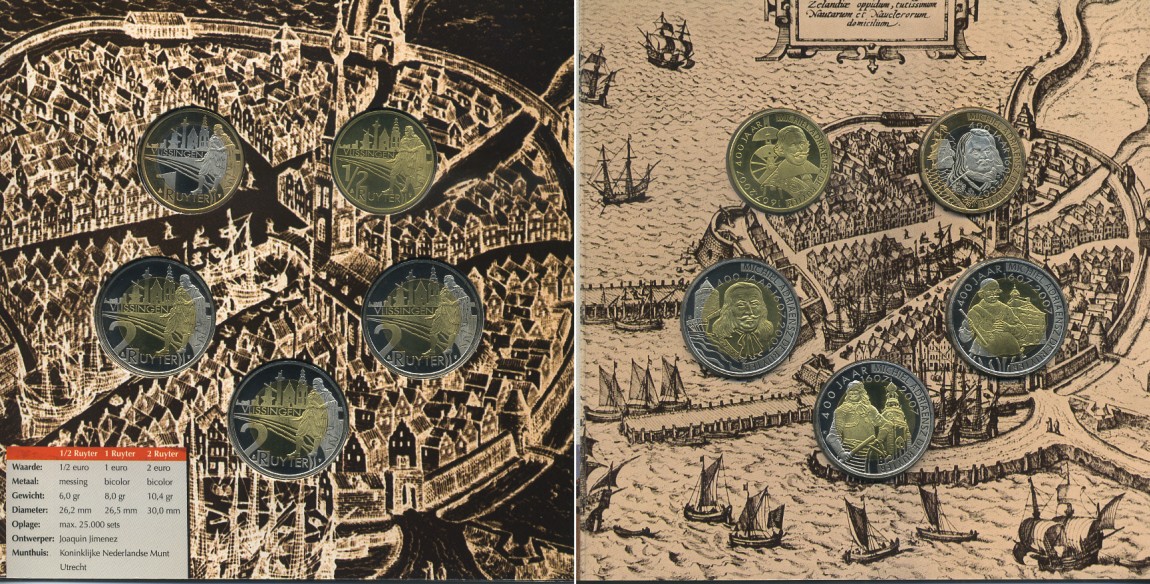 НИДЕРЛАНДЫ НАБОР ИЗ 5 МЕДАЛЕЙ 2007 400 ЛЕТ АДМИРАЛУ МИХАИЛУ АДРИАНСЗОНУ ДЕ РЮЙТЕРУ 1607-1676, БУКЛЕТ UNC 7-4-49