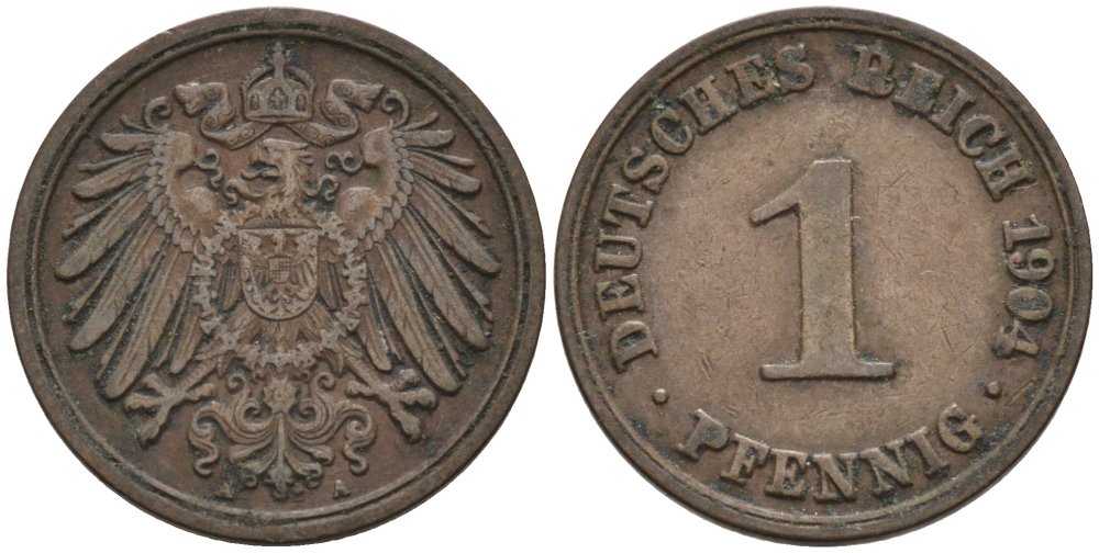 Германия 1 пфенниг 1904 A KM 10, J. 10 медь 4567-1157