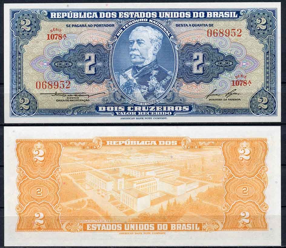Бразилия 2 крузейро ND (1954-1958) серия 1078, герцог Кашиас Pick 151 b бумага UNC (пресс) 2196-40-3-1