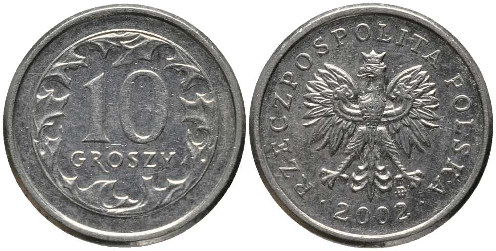 Польша 10 грошей 2002 MW KM 279 медно-никель 201-445