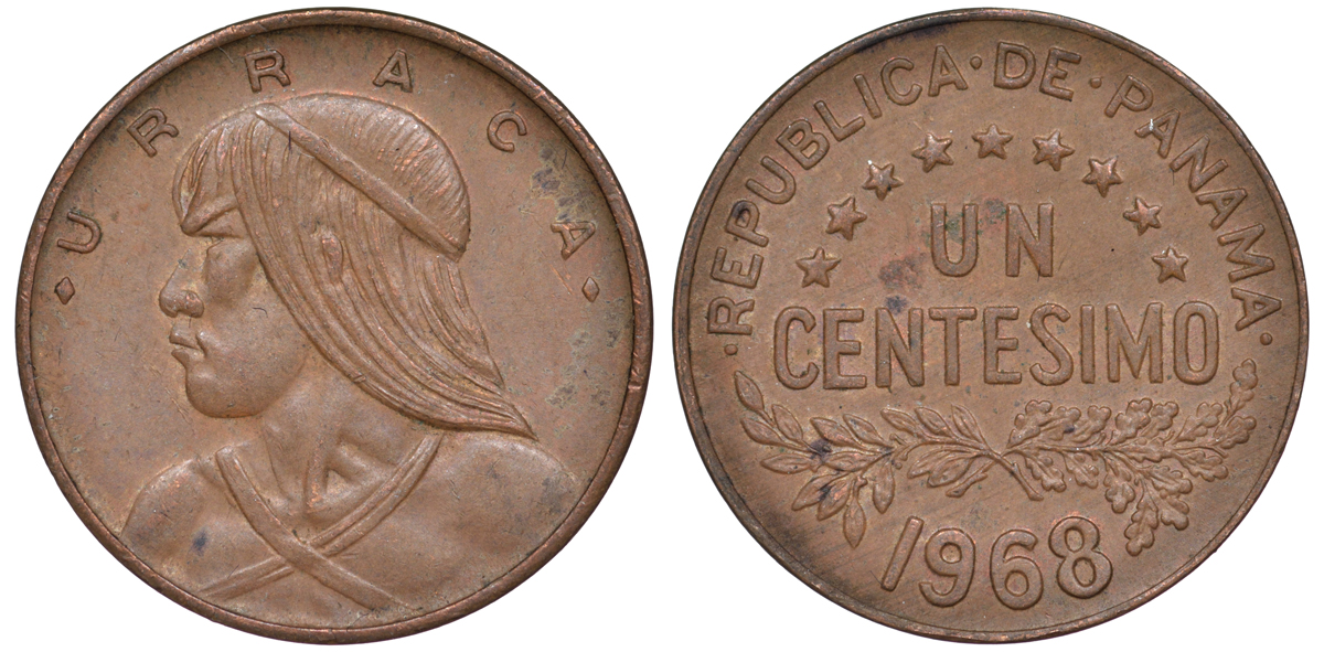 Панама 1 сентесимо 1968 Уррака KM 22 бронза 4588-166