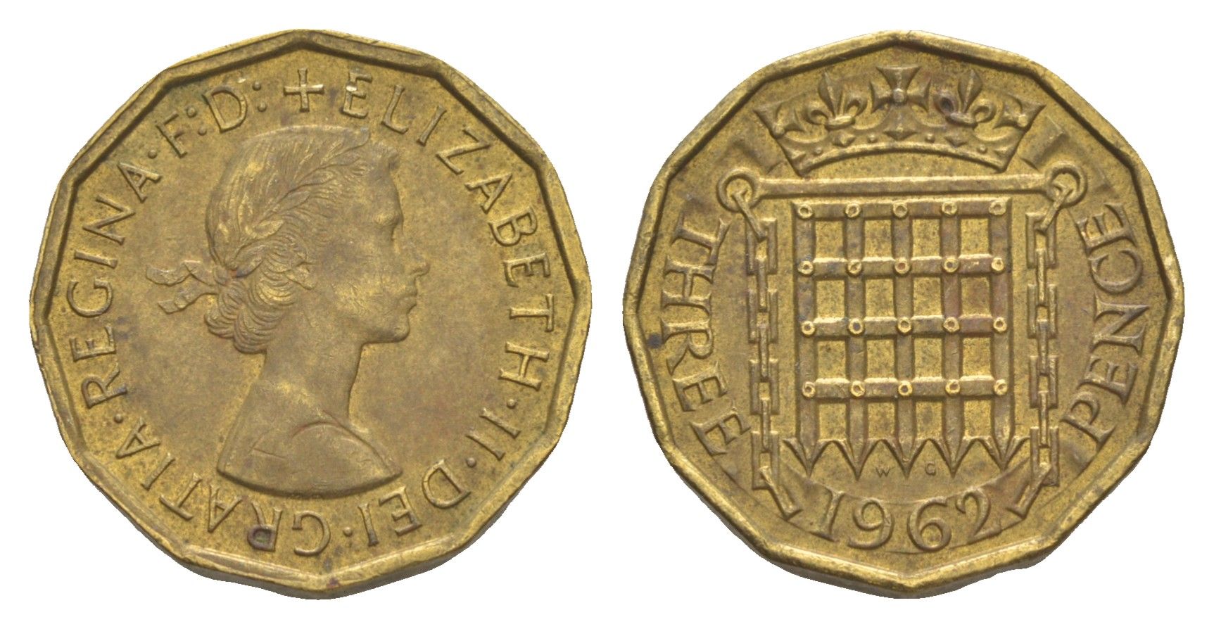 Великобритания 3 пенса 1962 Елизавета II (1952-2022) KM 900, Spink 4153 никель латунь 4538-313