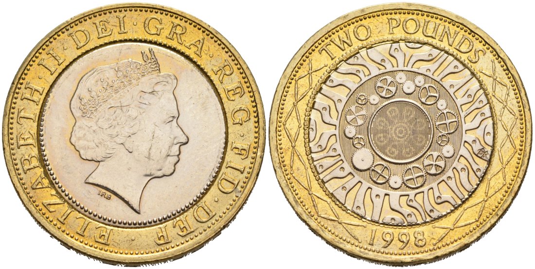 Великобритания 2 фунта 1998 Елизавета II (1952-2022) KM 994, Spink 4570 (K9) (K9) биметалл 4565-315