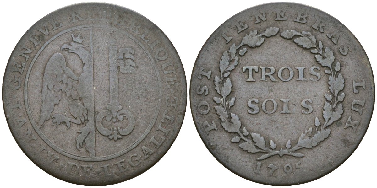 Женева, Швейцария 3 су 1795 KM 108 биллон 4147-226