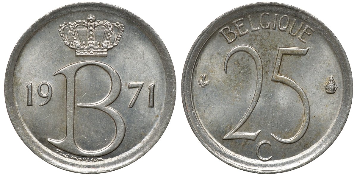 БЕЛЬГИЯ 25 САНТИМОВ 1971 KM 154.1 медно-никель 72-822
