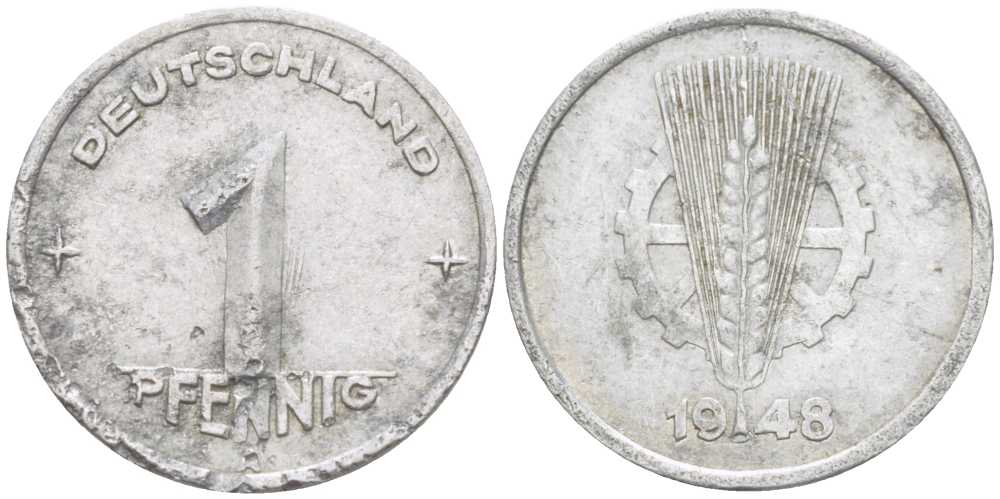 ГДР 1 ПФЕННИГ 1948 A KM 1 алюминий 211-645