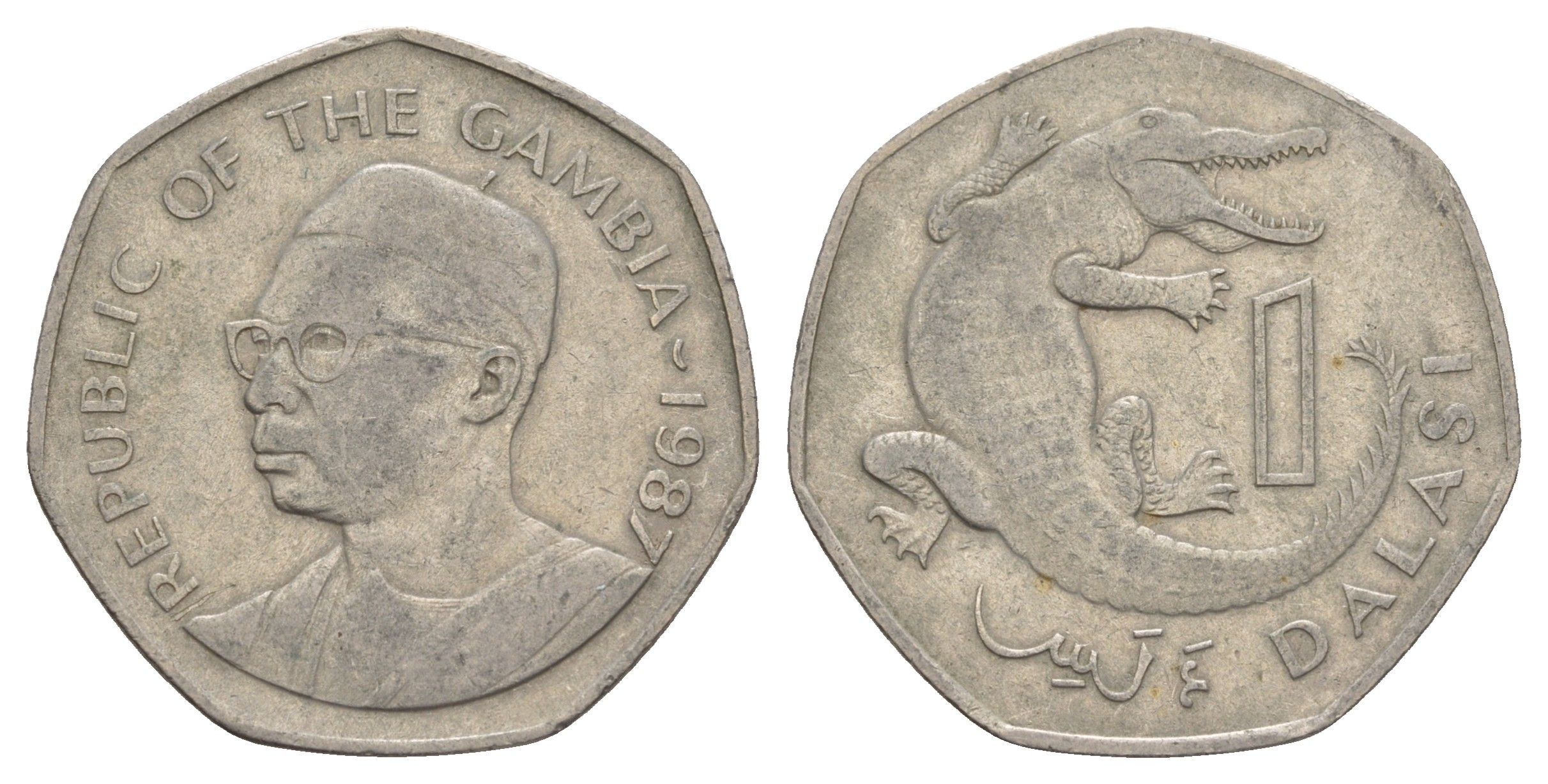 Гамбия 1 даласи 1987 год-тип KM 13 медно-никель 4653-1011