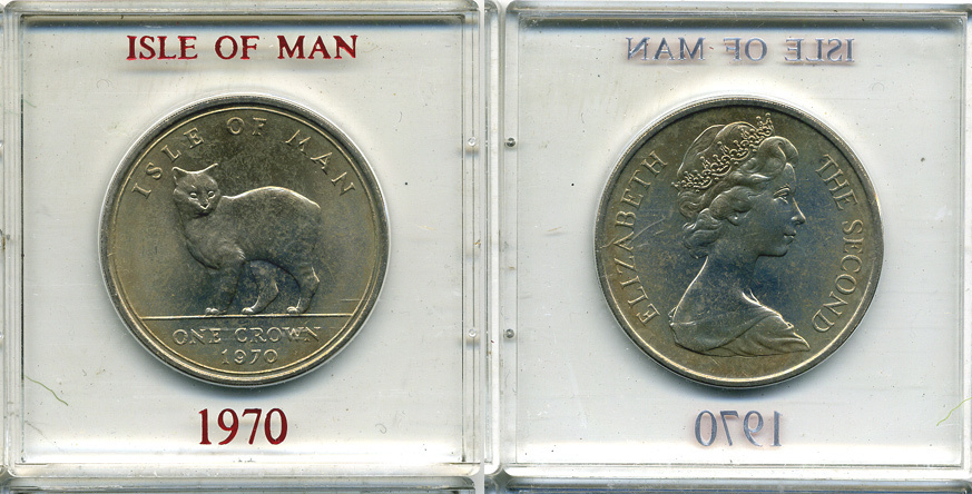 Остров Мэн 1 крона 1970 кошка Мэна, в оригинальной пластиковой коробке KM 18 медно-никель UNC 6-6-1-76