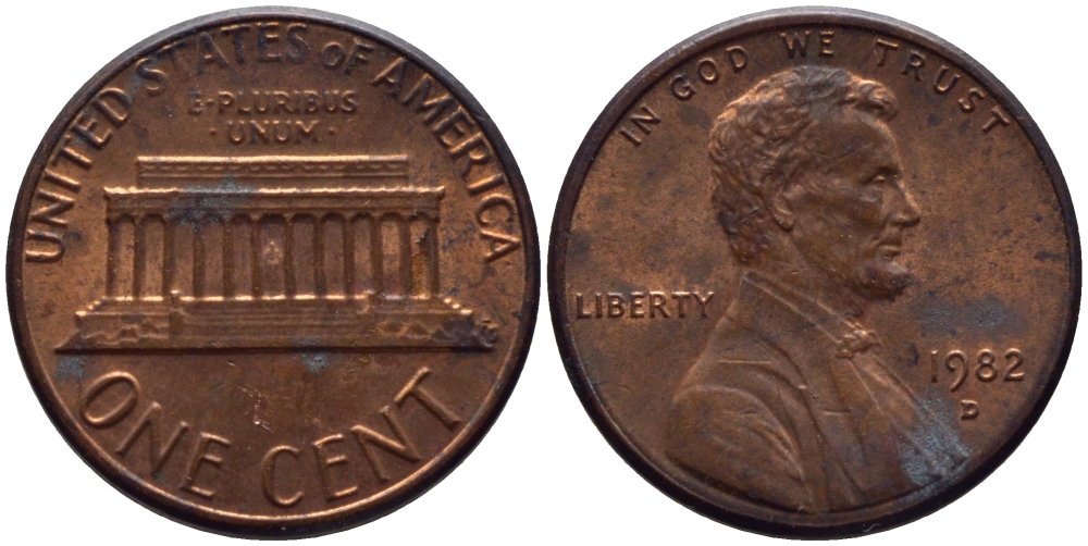 США 1 ЦЕНТ 1982 ЛИНКОЛЬН KM 201 медь цинк 66-1025