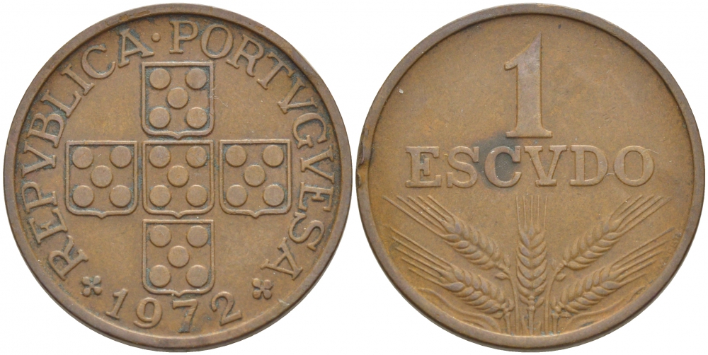 Португалия 1 эскудо 1972 KM 597 бронза 3718-414
