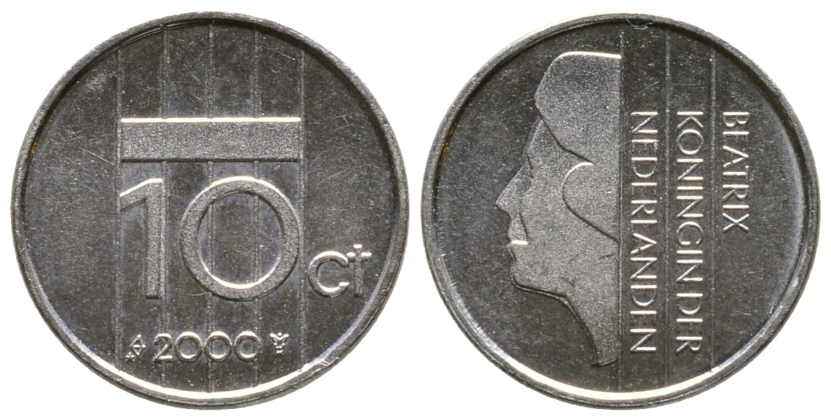 Нидерланды 10 центов 2000 Беатрикс (1980-2013) KM 203 никель 4383-1116