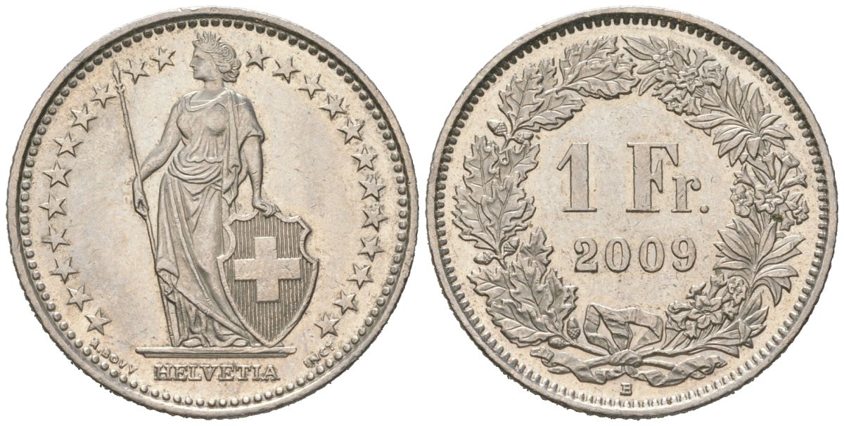 Швейцария 1 франк 2009 B KM 24a медно-никель 4604-1053