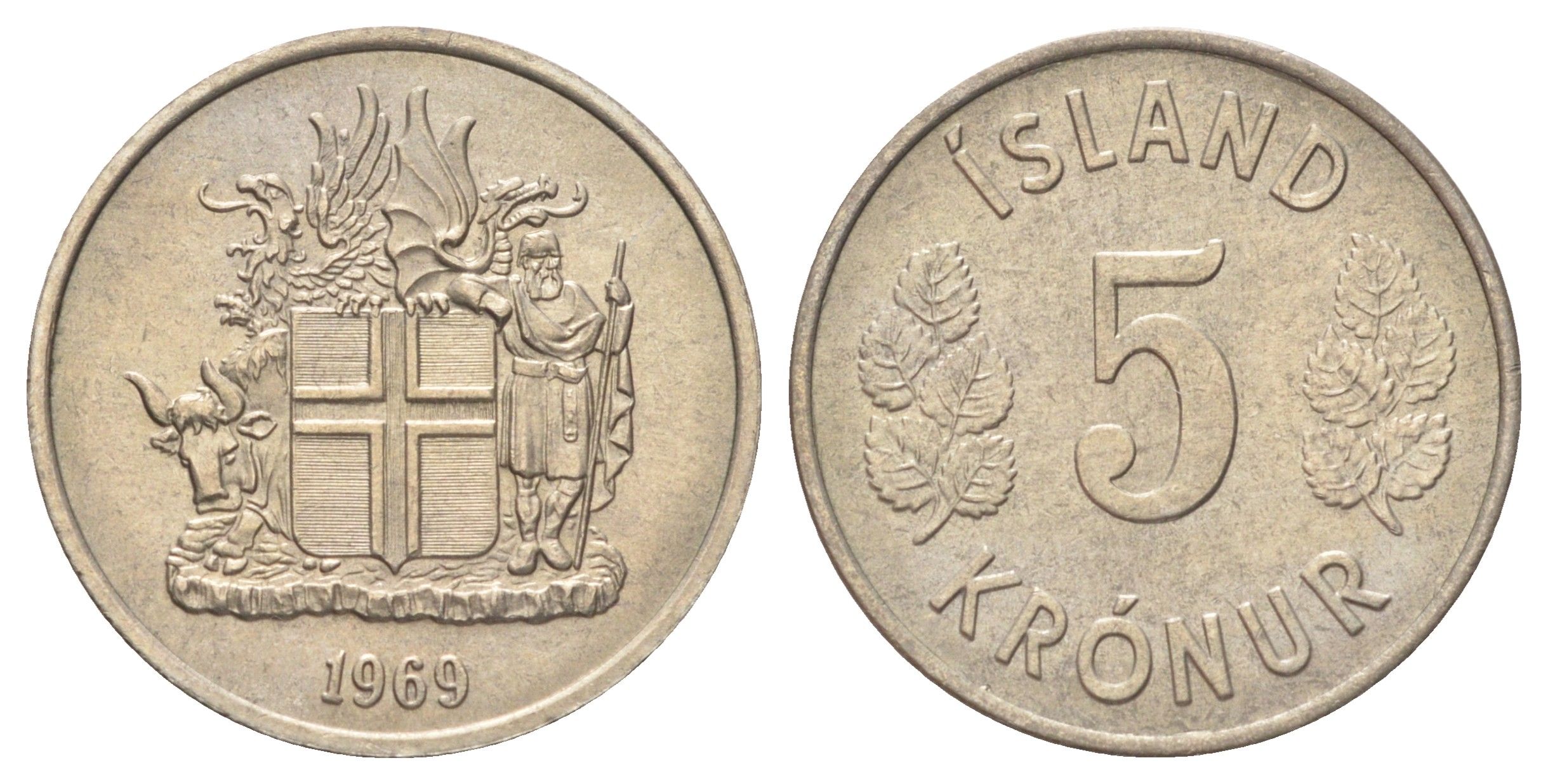 Исландия 5 крон 1969 KM 18 медно-никель UNC 4668-933