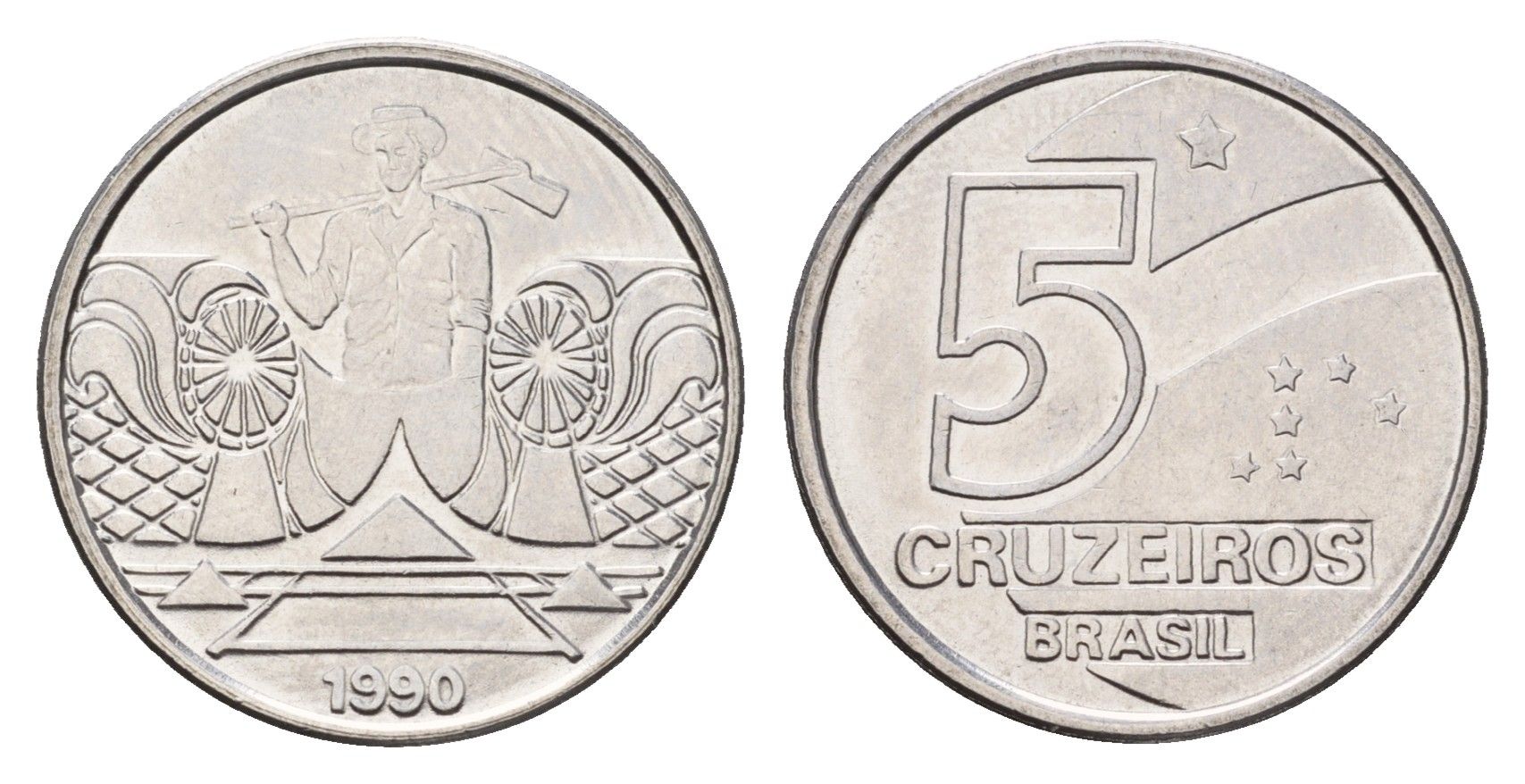 Бразилия 5 крузейро 1990 фермер KM 618 нержавеющая сталь UNC 4687-1022