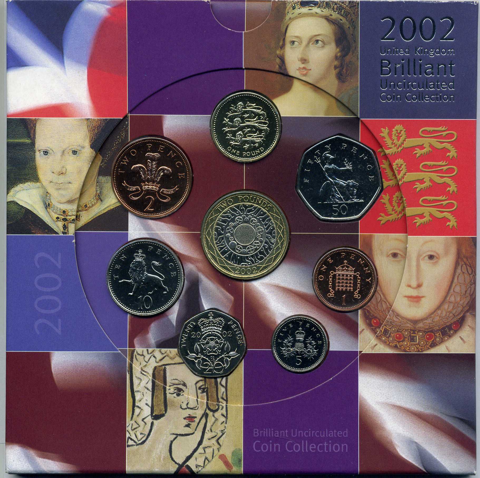 Великобритания набор из 8 монет 2002 английские королевы, в оригинальном картонном буклете BUNC 3-6-3-12