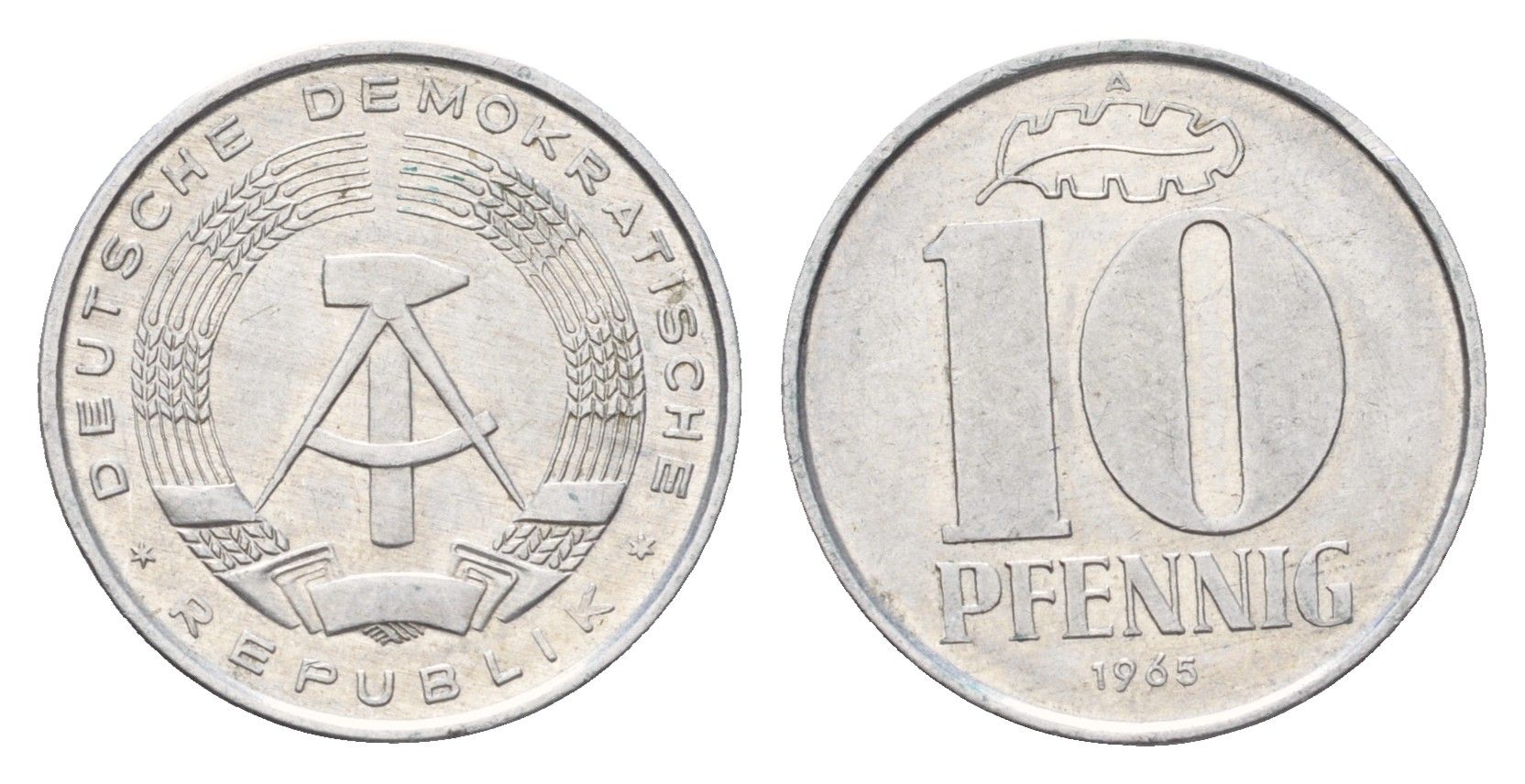ГДР 10 пфеннигов 1965 A KM 10 алюминий 4685-1266