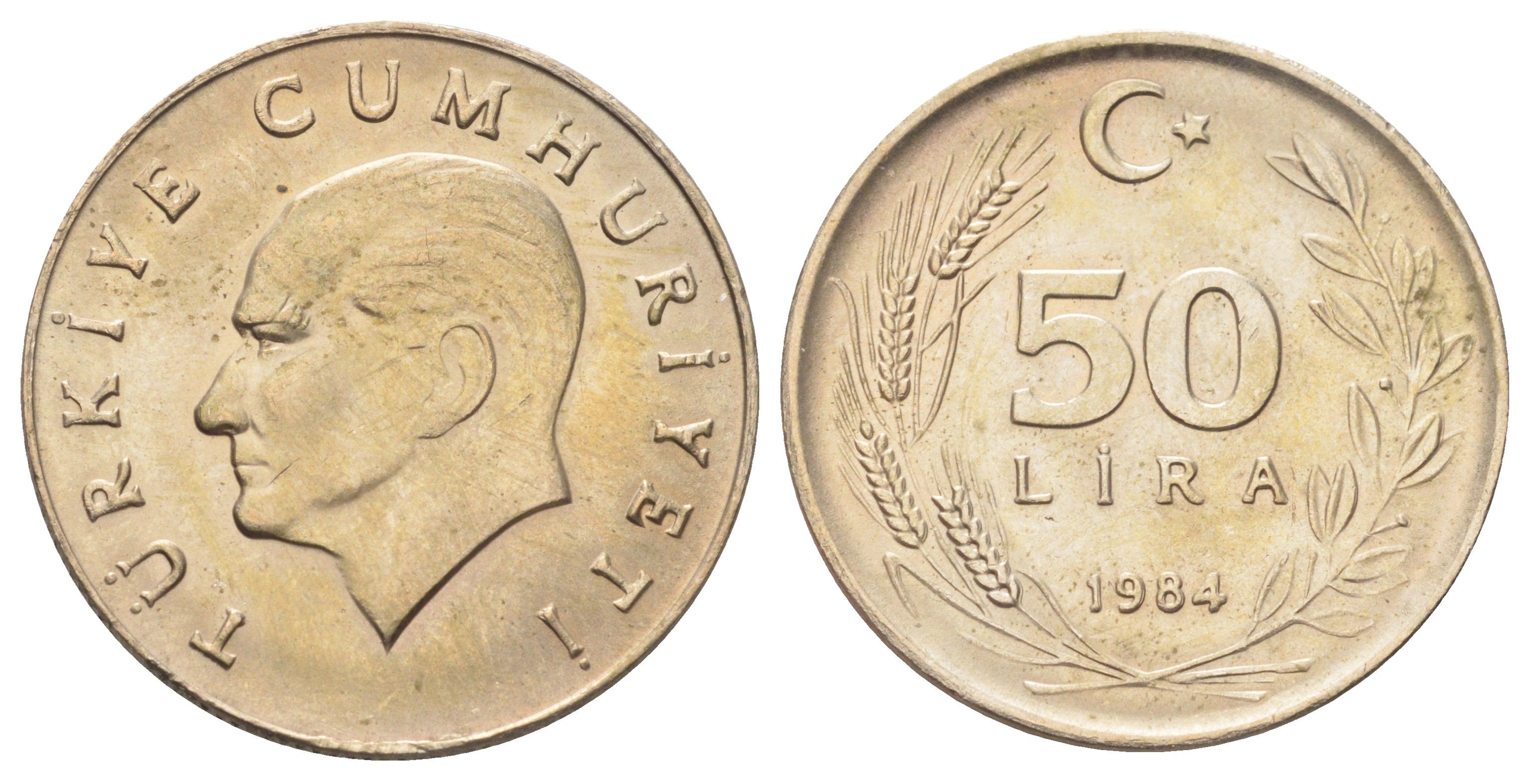 Турция 50 лир 1984 Кемаль Ататюрк KM 966 медь никель цинк UNC 4699-1237