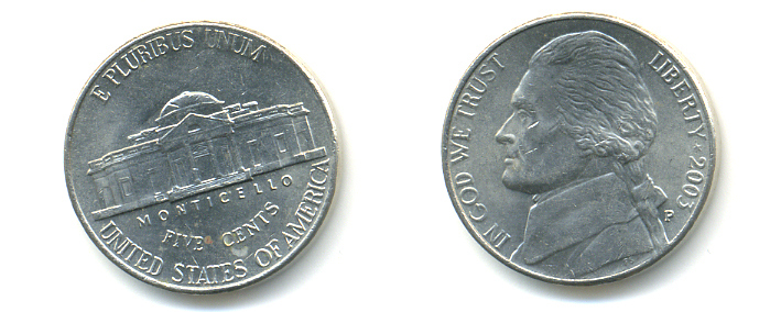 США 5 ЦЕНТОВ 2003 P ДЖЕФФЕРСОН KM А192 медно-никель 86-641