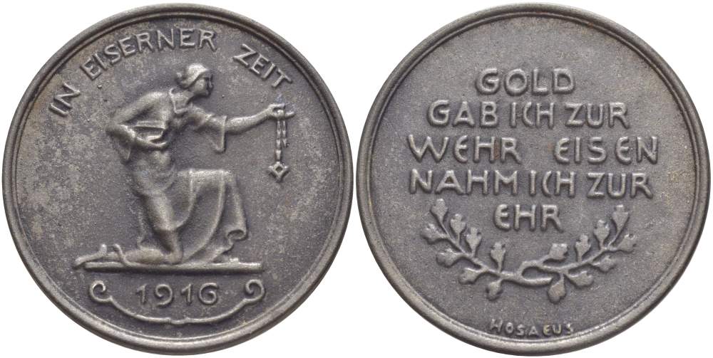 Германия медаль 1916 благотворительная медаль за сдачу золота для военных нужд армии, диаметр 41 мм.  железо    4527-525